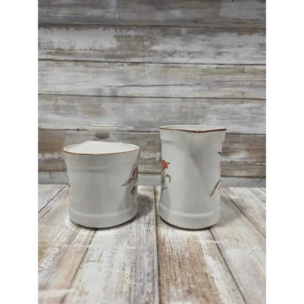 Royal Prestige‎ Genuine Stoneware Cream and Sugar Set Floral Japan White Orange